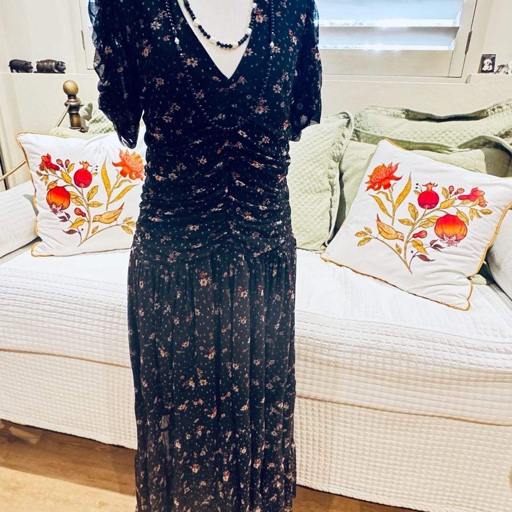 Fred Segal Malibu Rebecca MISA Dress in Autumn Dusty Floral Mesh